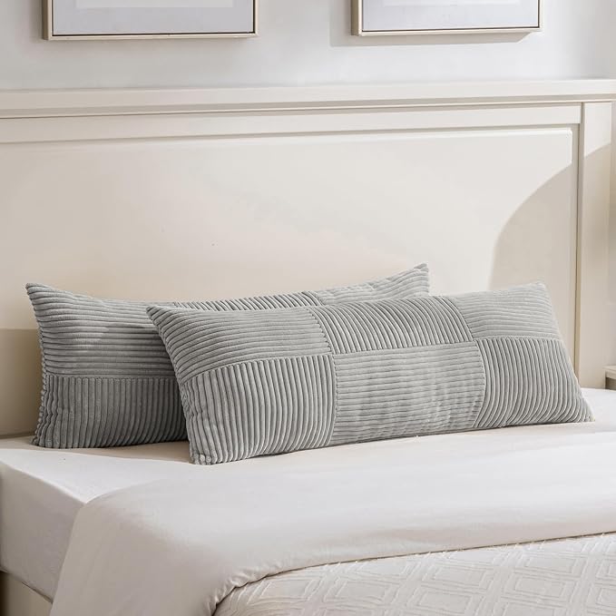 Fancy Homi Set of 2 Grey Boho Long Lumbar Body Decorative Throw Pillow Cover by Fancy+Homi