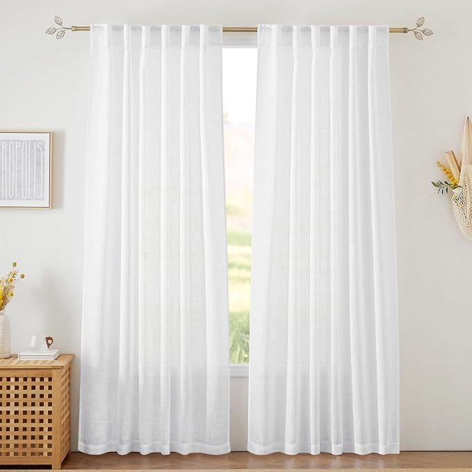 RYB HOME White Semi Sheer Curtains 84 inches Long by RYBHOME