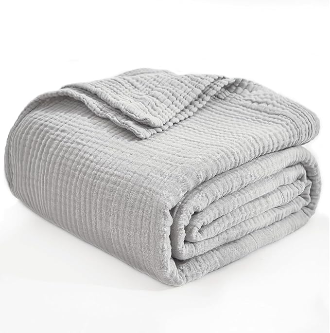 EMME Muslin Blankets for Adults Grey Small Blanket 40" x 50" | Throw Blanket - Image 4