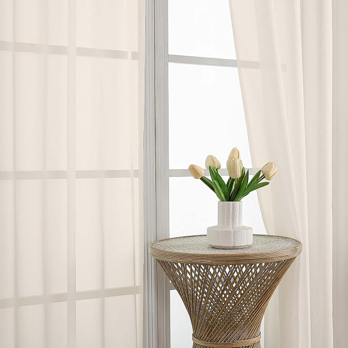 Cream Sheer Curtains 72 Inches Long 2 Panels Set, Light Filtering Sheer Curtains - Image 3
