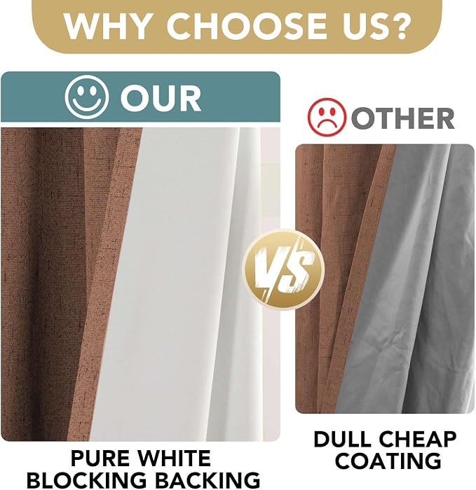 H.VERSAILTEX Linen Blackout Curtains 63 Inches Long 100% Blackout Thermal - Image 3
