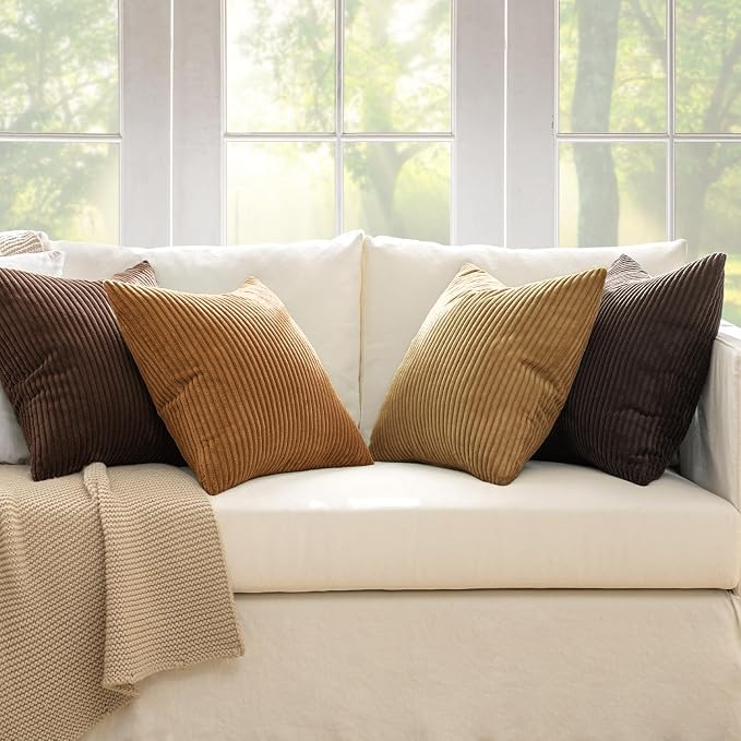 MIULEE Fall Corduroy Decorative Throw Pillow Covers Camel Brown 20x20 | Set of 4 - Image 2