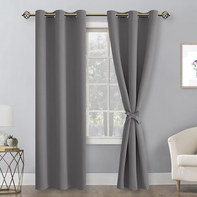 Blackout Curtains for Bedroom 38 x 84 Inch Long Light Grey 2 Panels | Thermal - Image 9
