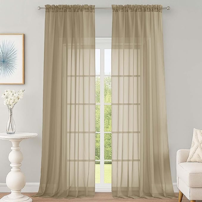 Sheer Taupe Curtains 108 Inches Long by OWENIE