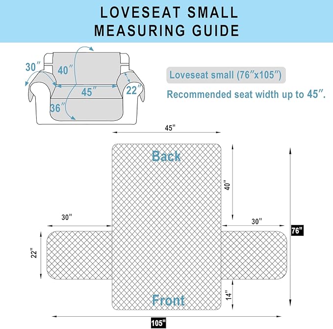 Reversible 45" Small Loveseat Sofa Covers, Dark Blue | Loveseat Covers - Image 7
