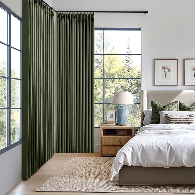 MIULEE Olive Green Pinch Pleated 100% Blackout Linen Curtains 40x84 Inches | - Image 2