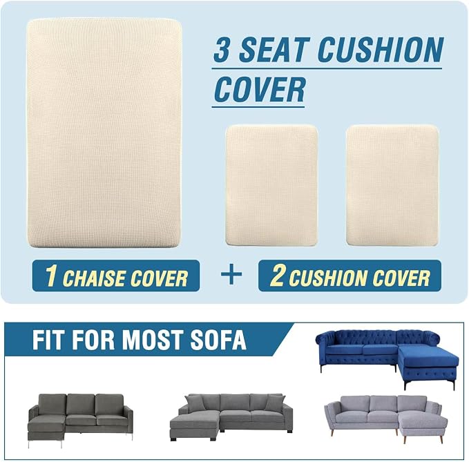 H.VERSAILTEX Sectional Couch Covers 3 Pieces Sofa Seat Cushion Covers L Shape - Image 8