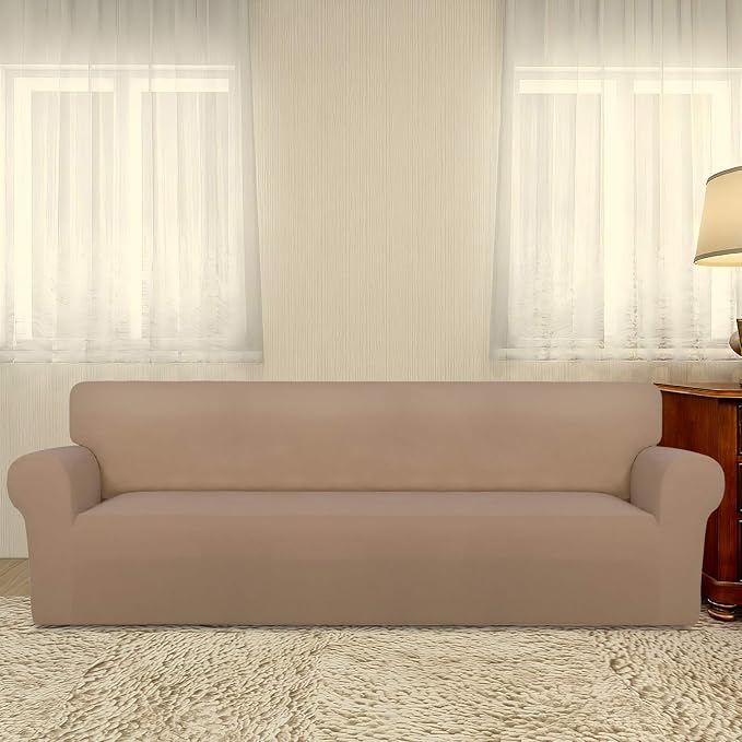 PureFit Stretch Couch Covers for Sofa 4 Seater Slipcovers Camel | 1-Piece Sofa - Image 2