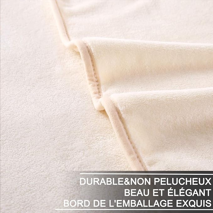HOZY Soft Blanket Queen Size Fleece Warm Fuzzy Throw Blankets for The Bed Sofa Lightweight 350GSM Ivory 90"*90"