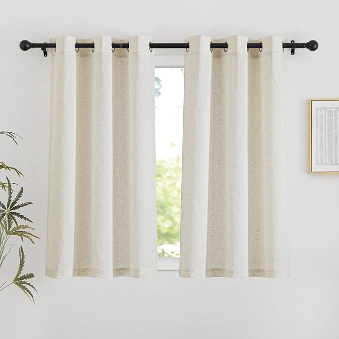 NICETOWN Natural Linen Short Curwtains 45 inches Long, Thick Flax Linen Window by NICETOWN
