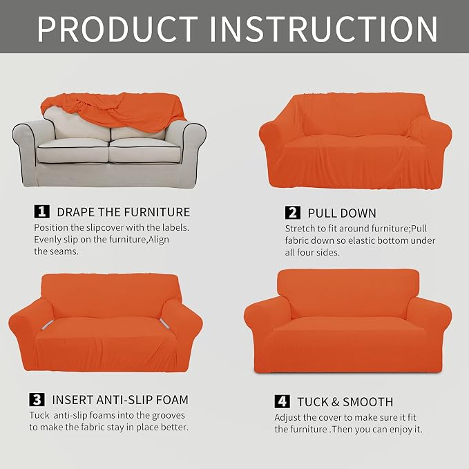 Easy-Going Stretch Oversized Sofa Couch Slipcover Washable Orange | 1-Piece - Image 8