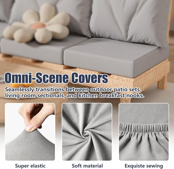 8Pcs Outdoor Cushion Covers, Stretch Patio Furniture Couch Chair Slipcovers | - Image 4