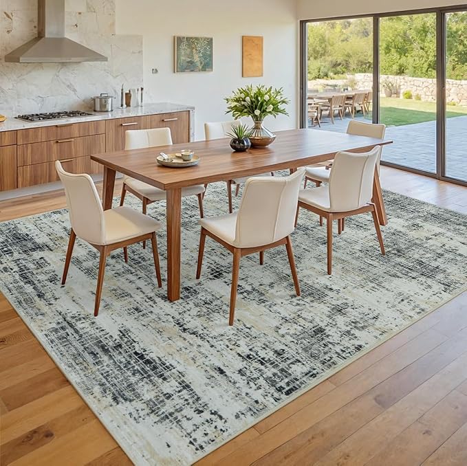 5x7 Washable Area Rug for Living Room Bedroom: Non-Slip Modern Black Gray | - Image 7