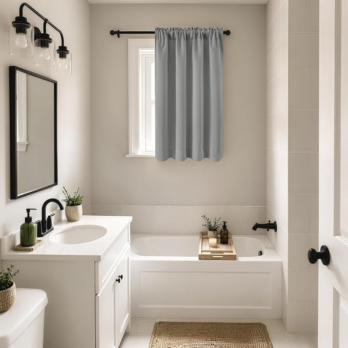 MIULEE Set of 4 Light Grey 45 Inch Short Blackout Kitchen Window Curtains | - Image 4