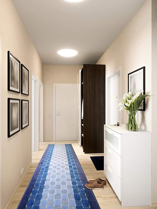 16 Ft Blue Extra Long Hallway Runner Rug, Custom Size, Non Slip Washable | - Image 3