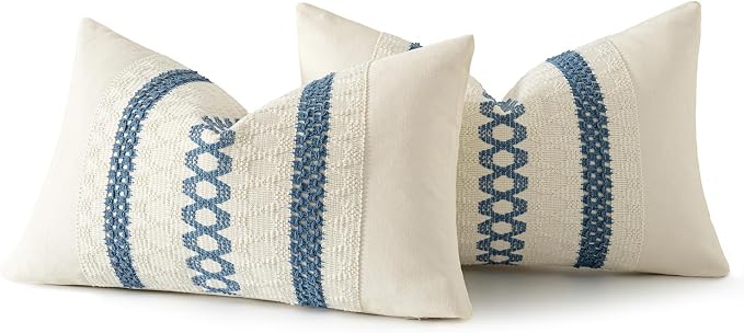 MIULEE Set of 2 Blue Boho Decorative Lumbar Pillow Covers 12x20 Inch | - Image 8