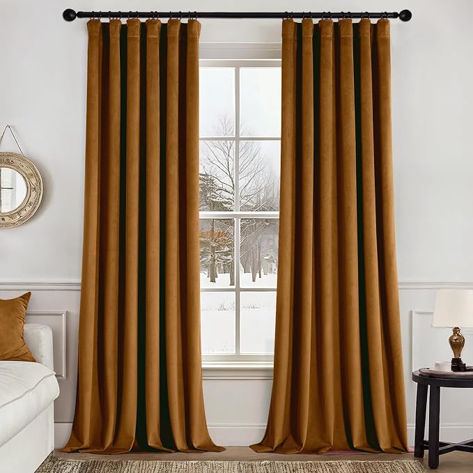 MIULEE Velvet Curtains 50W x 108L 2 Panels Golden Brown Blackout Curtains | by MIULEE
