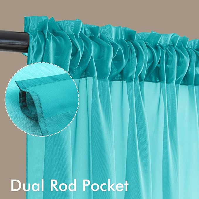 MIULEE Turquoise Sheer Curtains 84 Inches Long 4 Panels 42 x 84 Inches | Light - Image 3