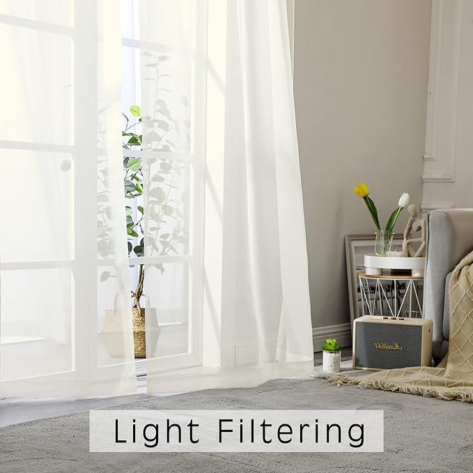 Ivory Sheer Curtains 84 Inch Length 2 Panels - Image 6