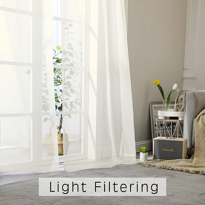 2 Panels Ivory Sheer Curtains 72 Inches Length Window Treatment - Image 7