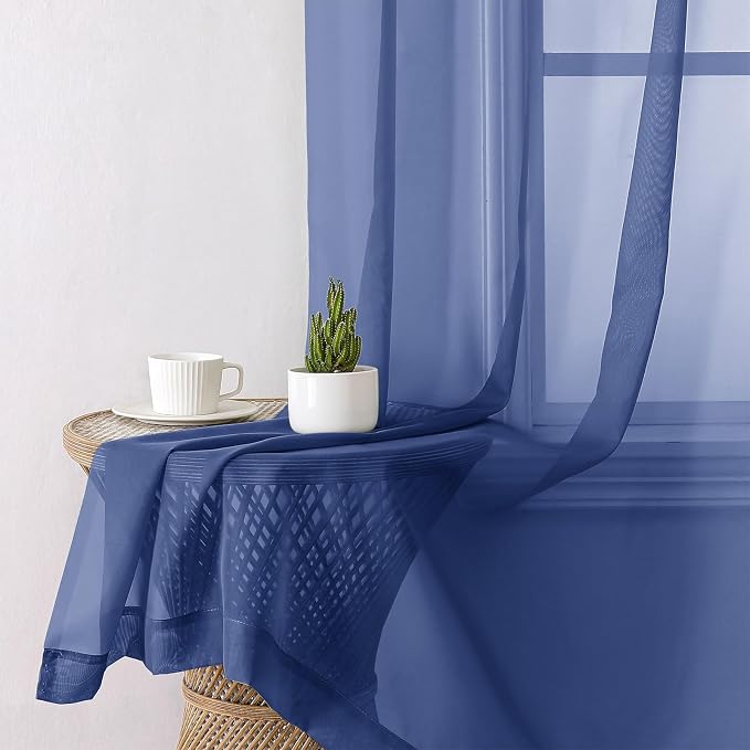 Royal Blue Sheer Curtains 90 Inches Long 2 Panels, Living Room Curtains - Image 9