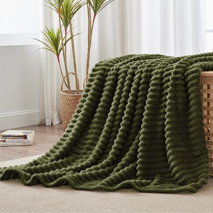 BEDELITE Striped Fleece Throw Blanket, Olive Green, Soft Cozy, Lightweight Warm - Image 7