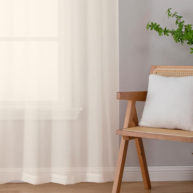 Chyhomenyc Cream Sheer Curtains 54 Inch Long 2 Panels - Image 2