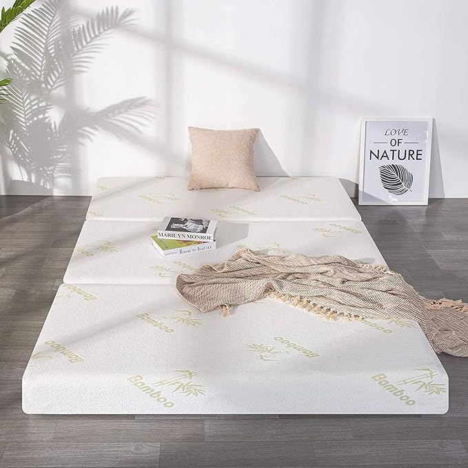 Inofia Queen Folding Mattress, 6 Inch Trifold Memory Foam Mattress with Ultra Soft Removable Cover, Foldable & Portable Queen Size Bed (78" x 58" x 6")