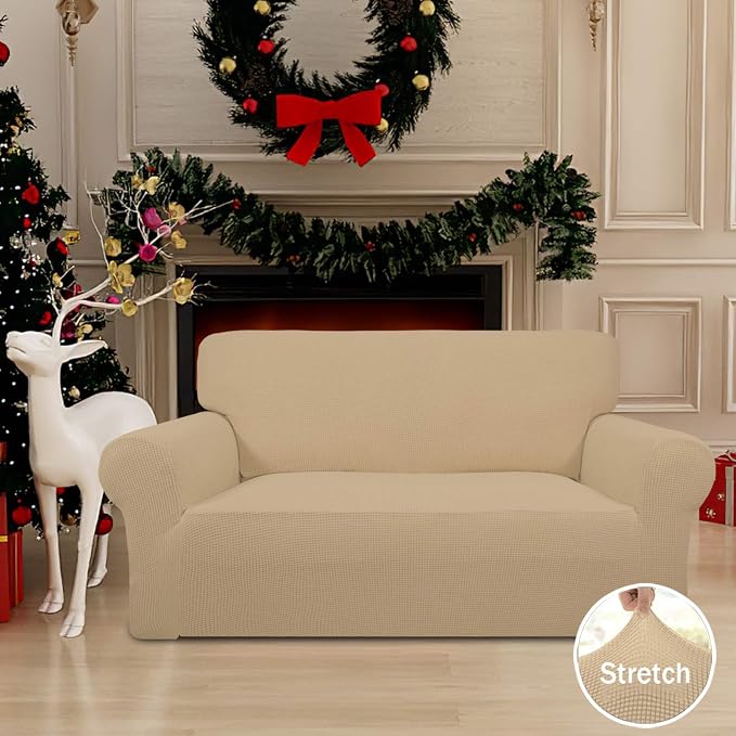 Easy-Going Stretch Loveseat Couch Covers Washable Sand | 1-Piece Loveseat Covers - Image 2