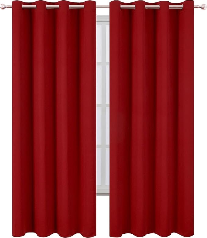 Red Thermal Blackout Curtains/52 x 108 Inch/Set of 2 Panels Room Darkening - Image 2