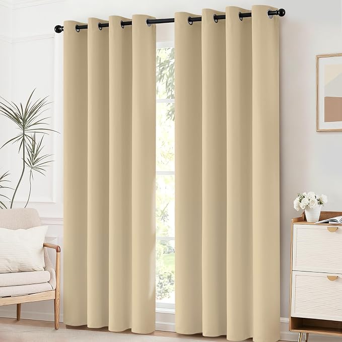Yakamok Room Darkening Curtains 52x63 inch Length Beige-Living Room | 2 panels - Image 2
