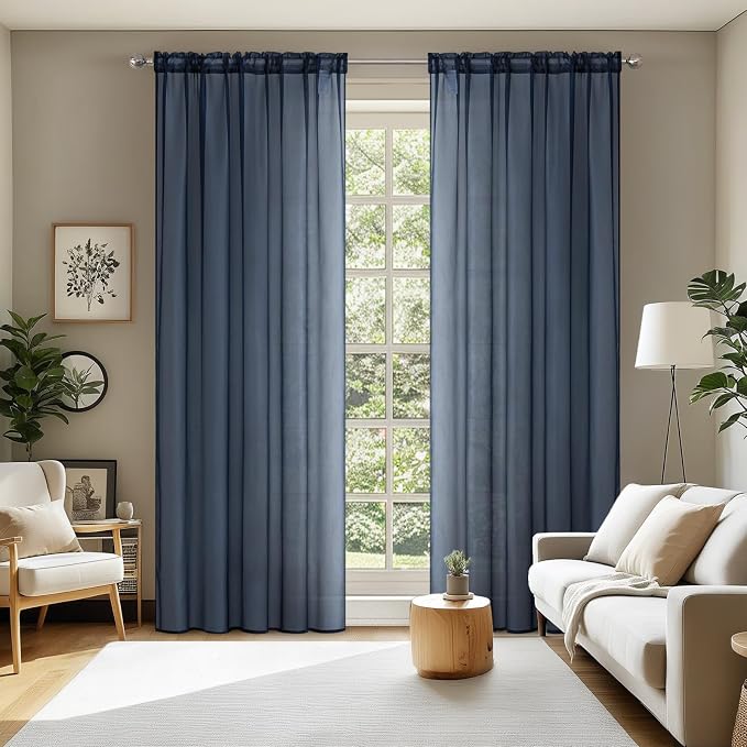 MIULEE 2 Panels Navy Blue Sheer Curtains 96 inches Long 54 X 96 Inches | Window by MIULEE