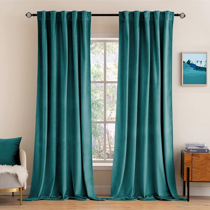 MIULEE Teal Velvet Curtains 52x90 inches 2 Panels Luxury Blackout Curtains | by MIULEE