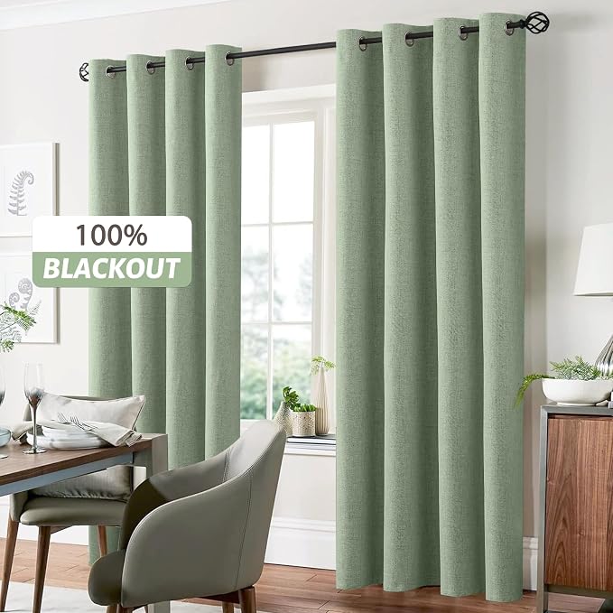 Yakamok 96 Inch Light Sage Green Linen Texture Curtains - Image 7
