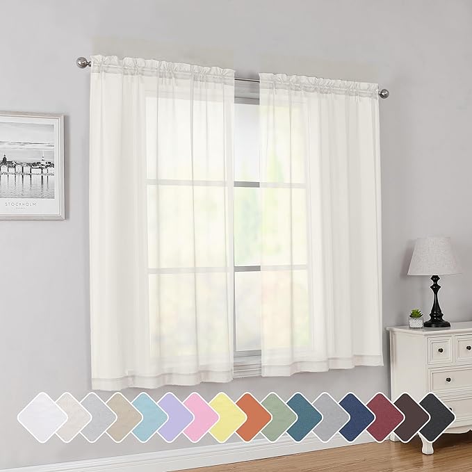 Simplebrand Ivory Short Sheer Curtains 45 Inch Length by Simplebrand