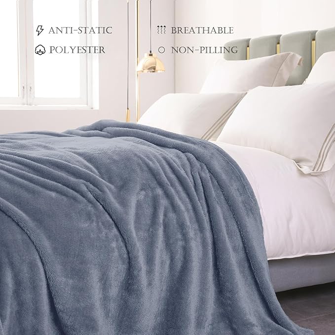 Exclusivo Mezcla Plush Fuzzy Fleece Bed Blanket Queen Size, Super Soft, Fluffy and Warm Blankets，Suitable for All Seasons (Stone Blue, 90x90 Inches)