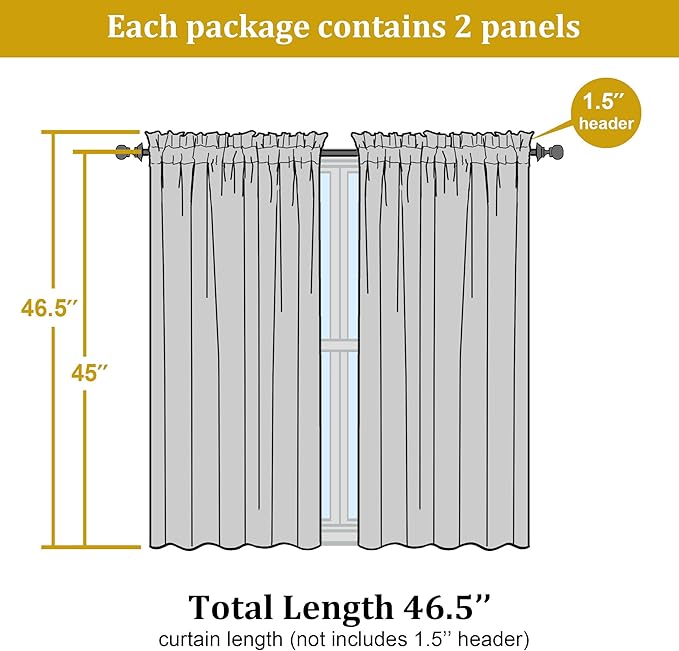 White Sheer Curtains, 45 inches Long, 2 Panels, Rod Pocket, Light Filtering - Image 4