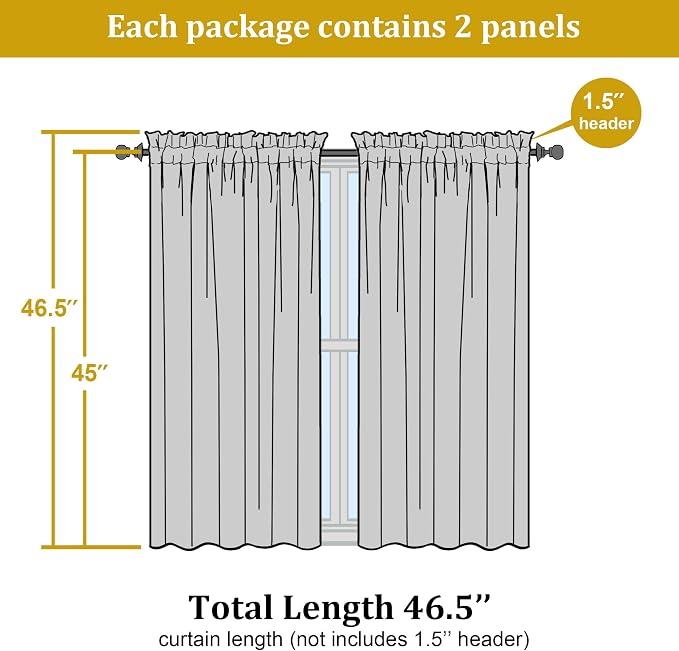 Furman White Sheer Curtains 45 Inch Length 2 Panels Set - Image 7