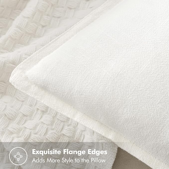 MIULEE Decorative Linen Euro Sham Pillow Covers 28x28 Inch Cream White | Boho - Image 2