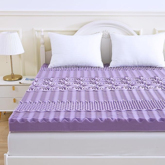 MUXHOMO 2 Inch 7-Zone King Mattress Topper, Egg Crate Foam Mattress Topper King Size for Back Pain, Lavender Cooling Gel Infused Bed Pad, CertiPUR-US and Oeko-TEX Certification (76"×80")