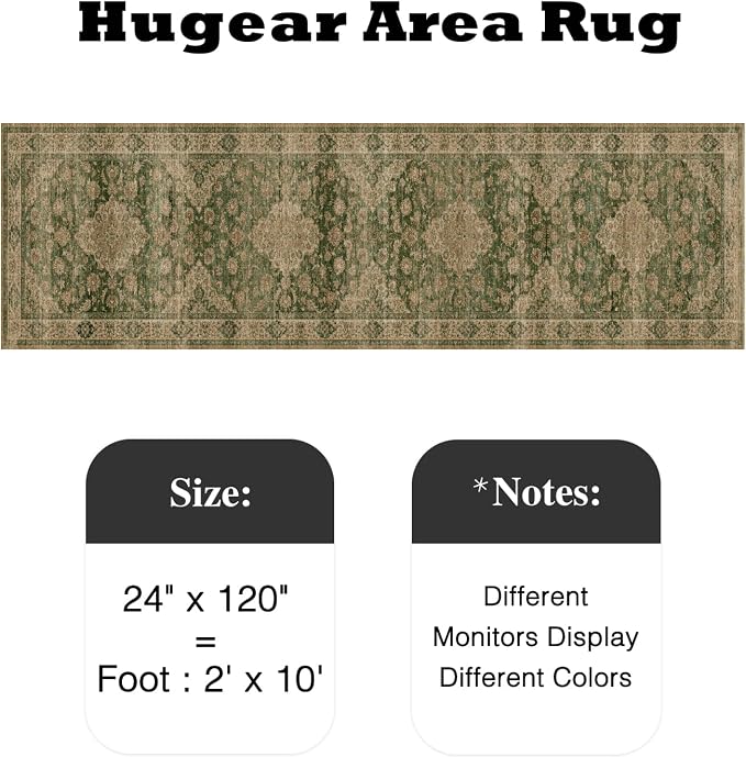 2x10 Green Retro Floral Washable Runner Rug - Image 2
