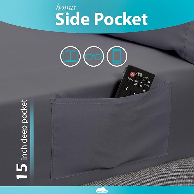 DREAMCARE King Size Sheets Set – 6 pcs Cooling Bed Sheets – up to 15” Deep Pocket King Sheet Set – 2500 Supreme Collection – Extra Soft 100% Brushed Microfiber Hotel Luxury with Side Pocket – Gray