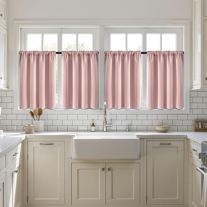 MIULEE Set of 4 Light Pink 45 Inch Short Blackout Kitchen Window Curtains | - Image 7