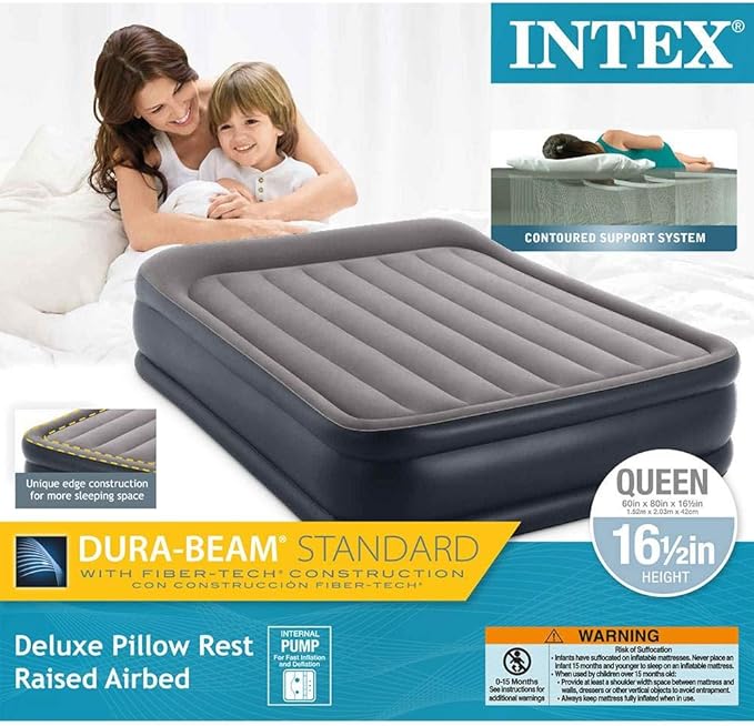 Intex Pillow Dura-Beam Series Rest Raised Airbed with Internal Pump (2020 Model)
