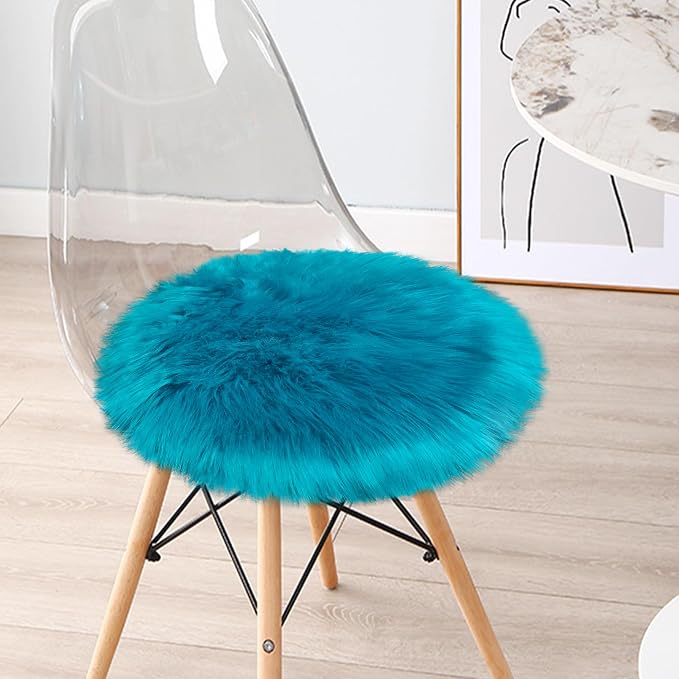 2ft Small Round Blue Rug, Thick Furry Fluffy Carpet - Image 4
