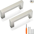 Cabinet Pulls Brushed Nickel Cabinet Handles Square Drawer Pulls, 20 Pack 3 Inch Stainless Steel Kitchen Door Cupboard Cabinet Handles, Cabinet Hardware Drawer Handles, 76mm Hole Centers