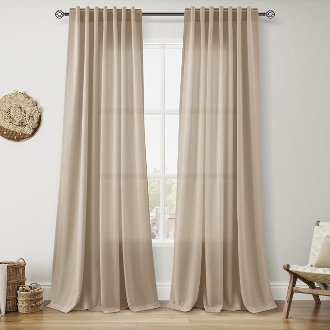 Sepia Beige Linen Curtains 84 Inch Length 2 Panels Set by Nanspring
