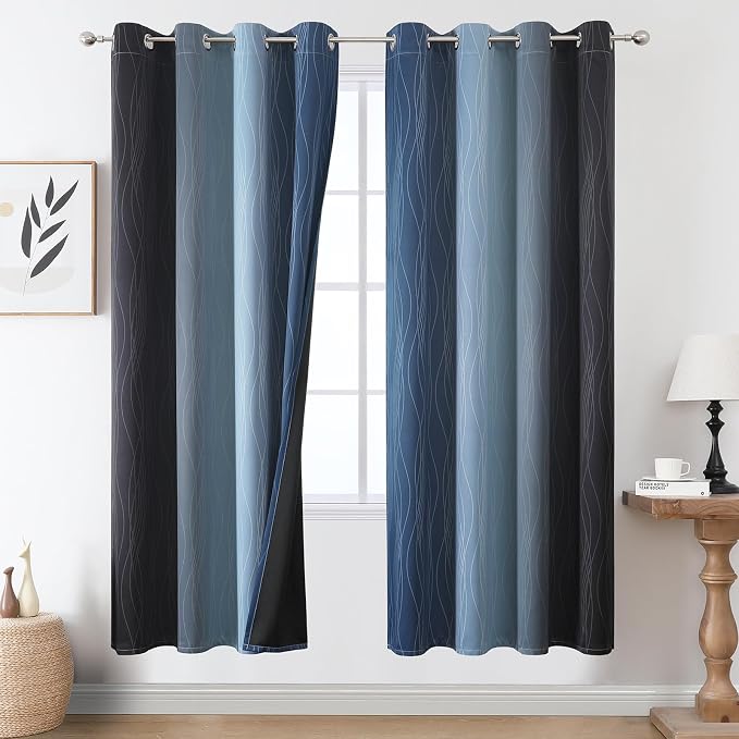 Navy Blue and Black Ombre Blackout Curtains by ESTELARTEXTILER