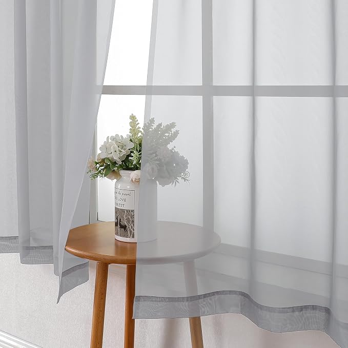 Light Grey Sheer Curtains 54 Inch Length 2 Panels, Airy & Breathable Solid - Image 3