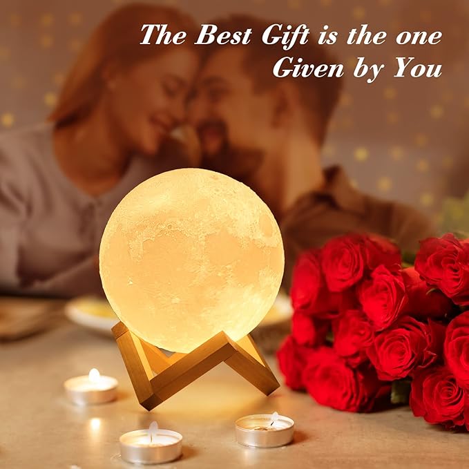 Mydethun 16-Color 3D Moon Lamp, 148 Lighting Modes, 5.9" Rechargeable Dimmable Night Light with Remote & Wooden Stand – Unique Gift for Women, Mom, Kids, Bedroom, Thanksgiving Table & Christmas Décor